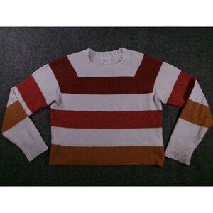 Pinque Sweater Womens XS Rust Orange Cream Striped Cozy Casual Lounge Pullover